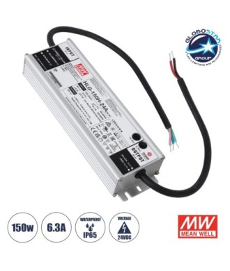 GLOBOSTAR® MEANWELL-HLG-150H-24A 90785 Τροφοδοτικό-Μετασχηματιστής SELV 150W 6.25A DC 24V Αδιάβροχο IP65 - AC 220-240V σε DC 24V - Μ22.8 x Π6.8 x Υ4cm - 3 Χρόνια Εγγύηση